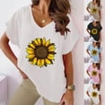 thumbnail image 5 of WREESH Women's Cotton Linen Sunflower T-Shirt V-Neck Short Sleeve Dolman Top Black, 5 of 5