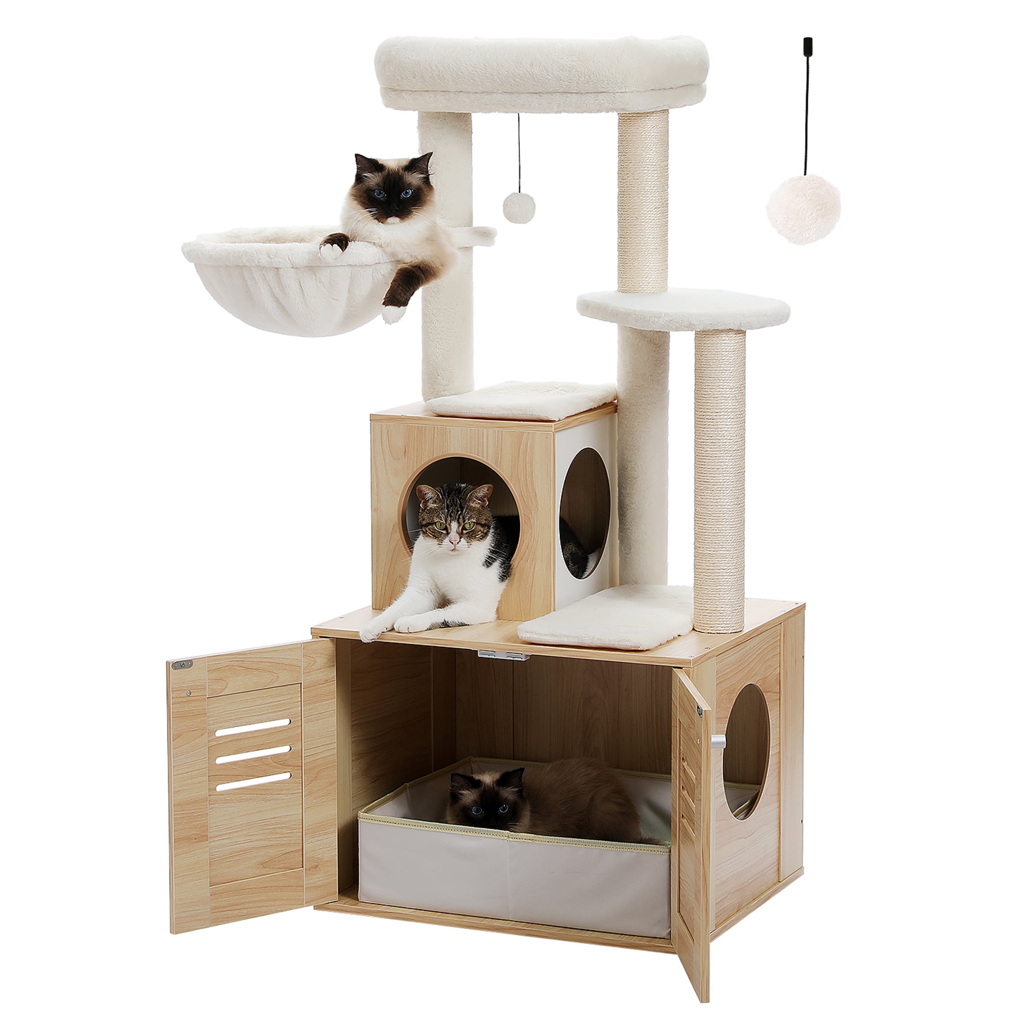 Pefilos 50" Cat Tree Tower for Indoor Cats with Hammocks, Multi-Level Cat Condo for Adult Cats Play House Activity Center Cats with Litter Box Included, Beige Pefilos 50" Cat Tree Tower for Indoor Cats with Hammocks, Multi-Level Cat Condo for Adult Cats Play House Activity Center Cats with Litter Box Included, Beige