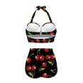 thumbnail image 4 of Suhoaziia Women Bikinis Tow Piece Set Skin-Friendly Comfortable High Waist Bikini Size XL,2 Pack Cherry Backless Slimming High Neck Halter Top and Bottom Set, 4 of 6