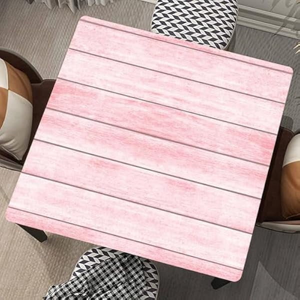 wonima02 Fitted Tablecloth Wood Grain Square Table Cloth Cover with Elastic Edge Washable Tablecloths Pink Wooden Cloths for Farmhouse Banquet Outdoor Picnic, Fit for 32"x32" Tables, Style 16