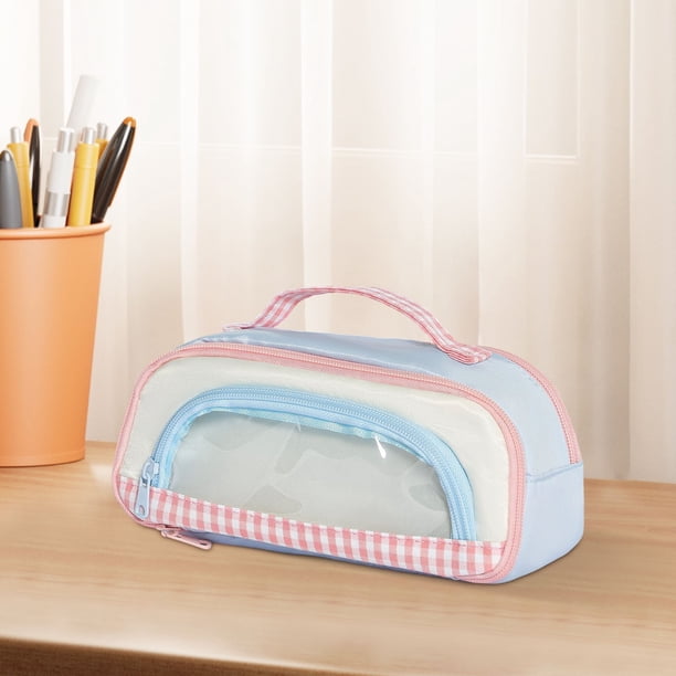 Estuche para lápices con ventana transparente y correa de mano | Estuche multicapa con compartimentos | Organizador de papelería de gran capacidad para bolígrafos