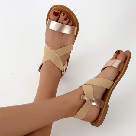 

HIBRO Women Sandals Ladies Flat Sandals Strap Sandals For Women Summer Shoes Roman Sandals