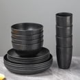 thumbnail image 1 of 16-Piece Wheat Straw Plastic Dinnerware Set with Plates, Bowls, and Cups, Shatterproof, Microwave and Dishwasher Safe, Reusable and Stackable for Home Kitchen Dining, 1 of 8