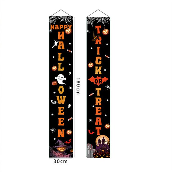 Trick or Treat Halloween Porch Banner for Indoor and Outdoor Decor, Black and Orange, B