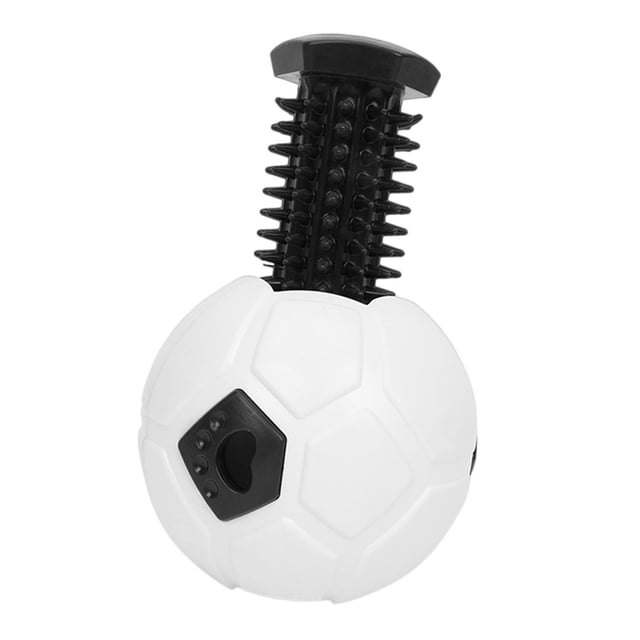 S SERENABLE Dog Treat Dispensing Soccer Chew Fetch Throw Ball for Teeth Cleaning Chewing White