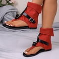 thumbnail image 4 of Sandals Women Women's Fashionable Casual Comfortable Plus Size Sandals Solid Color Round Toe Open Toe Back Zipper Flat Sandals Red 39, 4 of 9