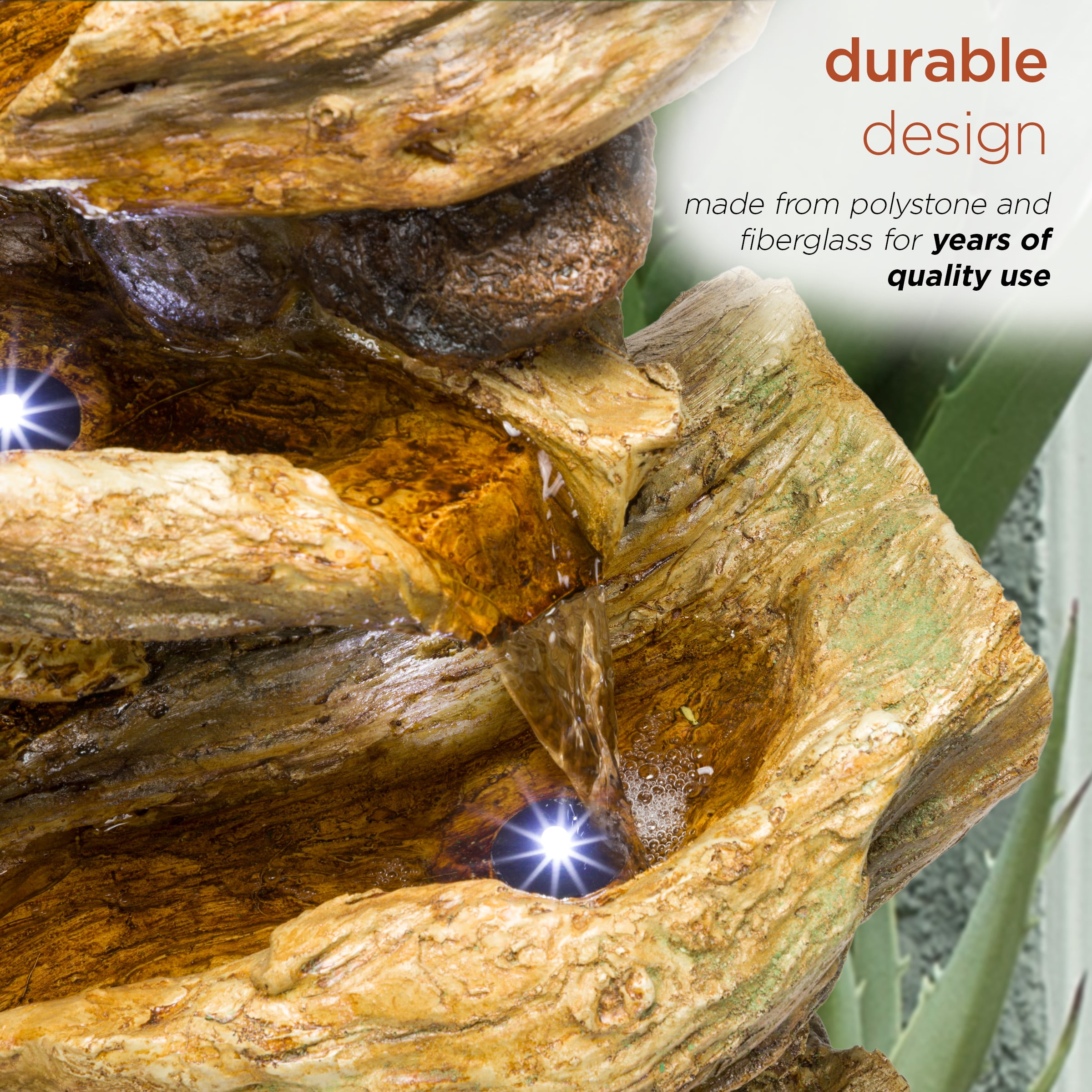Alpine Corporation 24 inch Indoor and Outdoor 4-Tier Tree Trunk Log Fountain