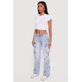 thumbnail image 3 of Women's Star Applique Acid Wash Straight Leg Cargo Jeans, 3 of 5