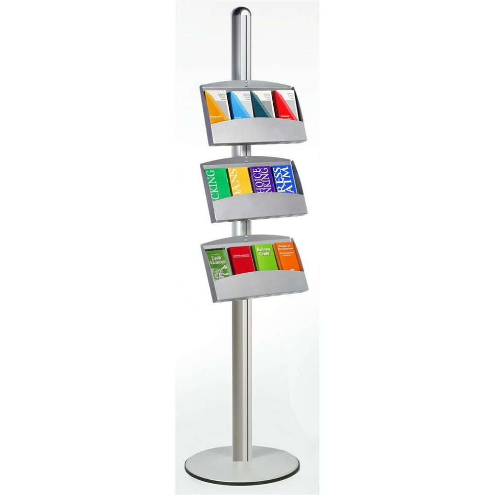 Aluminum Literature Stand With 3 Height Adjustable 4 Pocket Brochure 