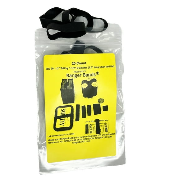 Ranger Bands® 20 Count Made From Black EPDM Rubber Made in the USA