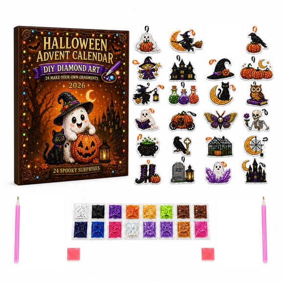 Halloween Diamond Painting Advent Calendar 2026, 24 Pcs 2D Acrylic DIY Ornaments Blind Box Set, Diamond Art Craft Supplies, Holiday Countdown Gift for Girls Teens Craft Lovers
