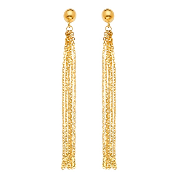 Wellingsale Ladies 14k Yellow Gold Polished Multi Chain Dangle Hanging Earrings (59 x 5 mm)
