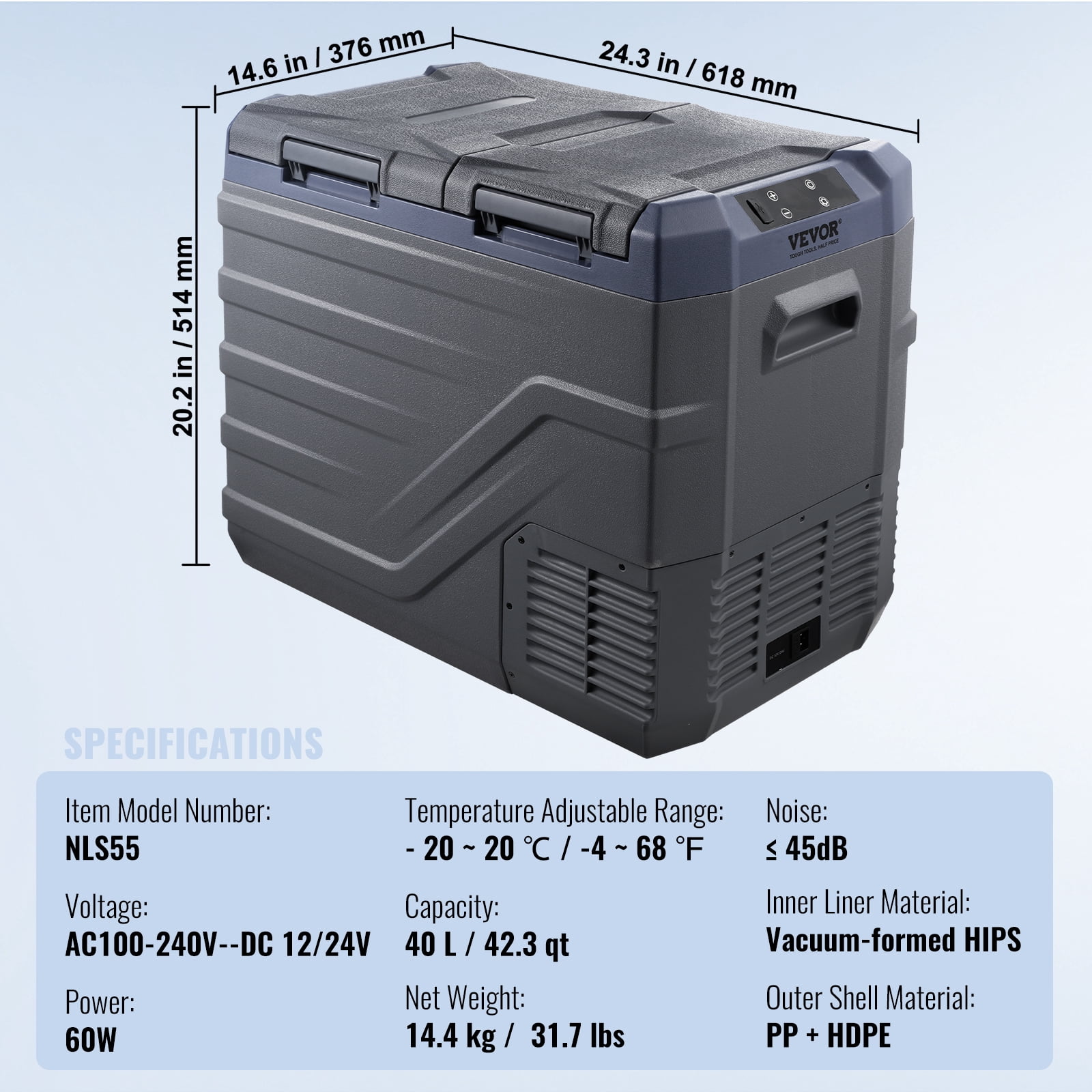 VEVOR Car Refrigerator, 12 Volt Car Refrigerator Fridge, 40 L Dual Zone Portable Freezer, -4℉-68℉ Adjustable Range, 12/24V DC and 100-240V AC Compressor Cooler
