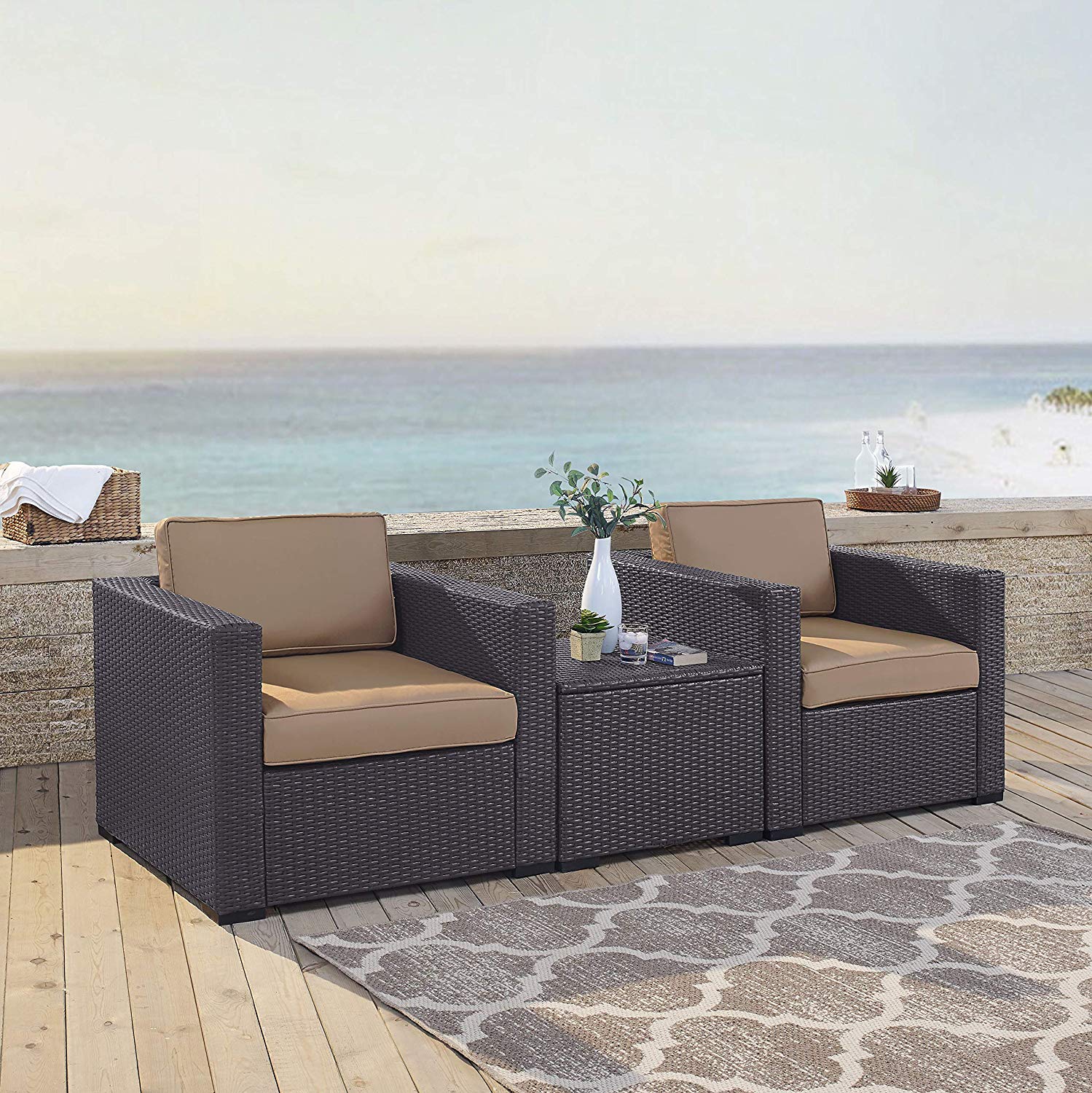 Crosley Furniture Biscayne 3 Piece Fabric Patio Conversation Set in Brown/Mocha - image 4 of 10