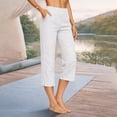 thumbnail image 2 of BODOAO Womens Capri Cotton Linen Pants Pull on Breathable Elastic Waist Pants Summer Travel Pants Loungewear Casual Capri Length Cotton Linen Blend Loose Fit With Pockets White M, 2 of 9