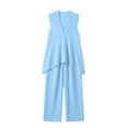 thumbnail image 7 of Womens Cotton Linen 2 Piece Outfits Summer Casual V Neck Sleeveless Tops Wide Leg Long Pants Casual Set with Pockets, 7 of 7