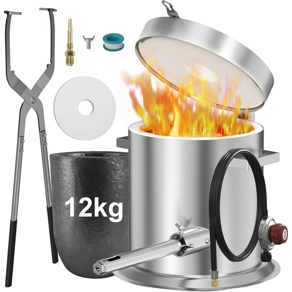 Nelyrho 12KG Propane Melting Furnace with Flip Top - High-Efficiency Smelter for Aluminum, Silver, Copper, Metal Casting, Jewelry Making