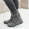 thumbnail image 4 of Women Suede Round Toe Zipper Flat Pure Color Buckle Strap Keep Warm Snow Boots, 4 of 7