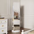 thumbnail image 2 of 360° Rotating 69"x16" Multifunctional Full Length Mirror with Hook Storage Rack Coat Rack with Mirror Solid Wood Floor Mirror Bedroom Living Room Cloakroom Space Saving (white), 2 of 9