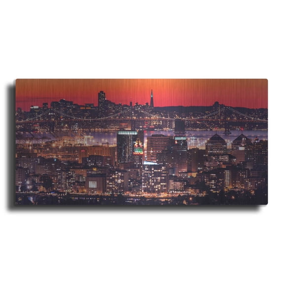 Luxe Metal Art 'Oakland SF Twilight' by Greg Linhares, Metal Wall Art, 48"x24"