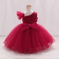 thumbnail image 4 of IDOPIP Toddler Flower Girl Dress Wedding Pageant Sparkle Sequin 3D Flowers Dress Asymmetric Shoulder Birthday Formal Tutu Dresses Party Gown 4-5 Years Red, 4 of 8