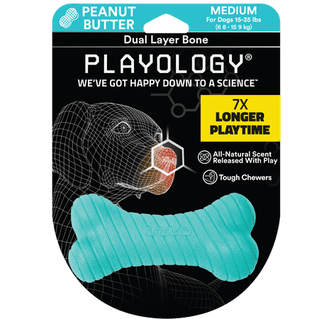 UPC: 0856330008038 | Playology Dual Layer Dog Bone Toy All-Natural Peanut Butter Scent Medium Blue.