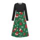thumbnail image 1 of Vestido de manga larga con cuello redondo para niña, estampado navideño, manga larga, cuello redondo, bolsillos, falda larga informal para adultos, vestido de poliéster para niña., 1 of 5