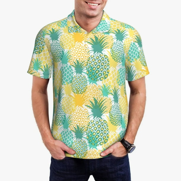 Fotbe Pineapples1 Camiseta Polo de Golf para Hombre con Estampado – Camisa Deportiva Transpirable con Cuello Abotonado-Large