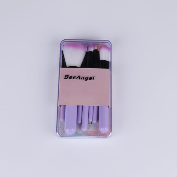 BeeAngel 7PCS Purple Makeup Brush Set With Clear Storage Case, Soft Synthetic Bristles Cosmetic Brushes For Foundation Blush Eyeshadow, Travel-Friendly Makeup Tools Kit