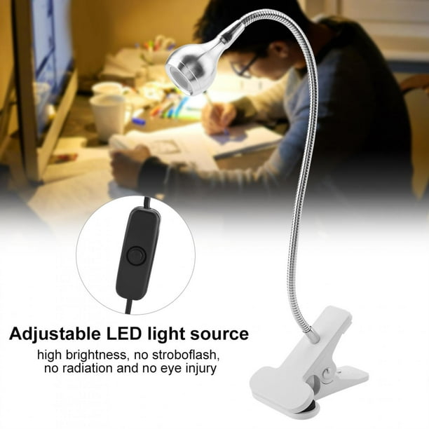 Lámpara de Mesa LED Blanca y Negra de 3W, Luz de Lectura de Estudio Con Clip de Alto Brillo de Aluminio Con Enchufe USB para Salón de Belleza en Casa