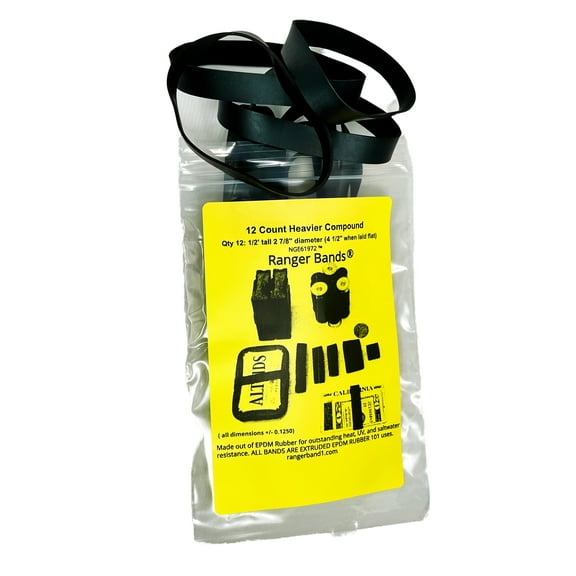 Ranger Bands 12X Large Heavier Compound from Black EPDM Rubber for Camping and Strapping Gear Made in the USA