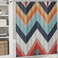 thumbnail image 6 of Chilfamy  Geometric Stall Shower Curtain, Zig Zag Lines Chevron Stripes Going up and Down with Optic Effect Image, Fabric Bathroom Decor Set with Hooks, Blue Orange Red White, 6 of 7