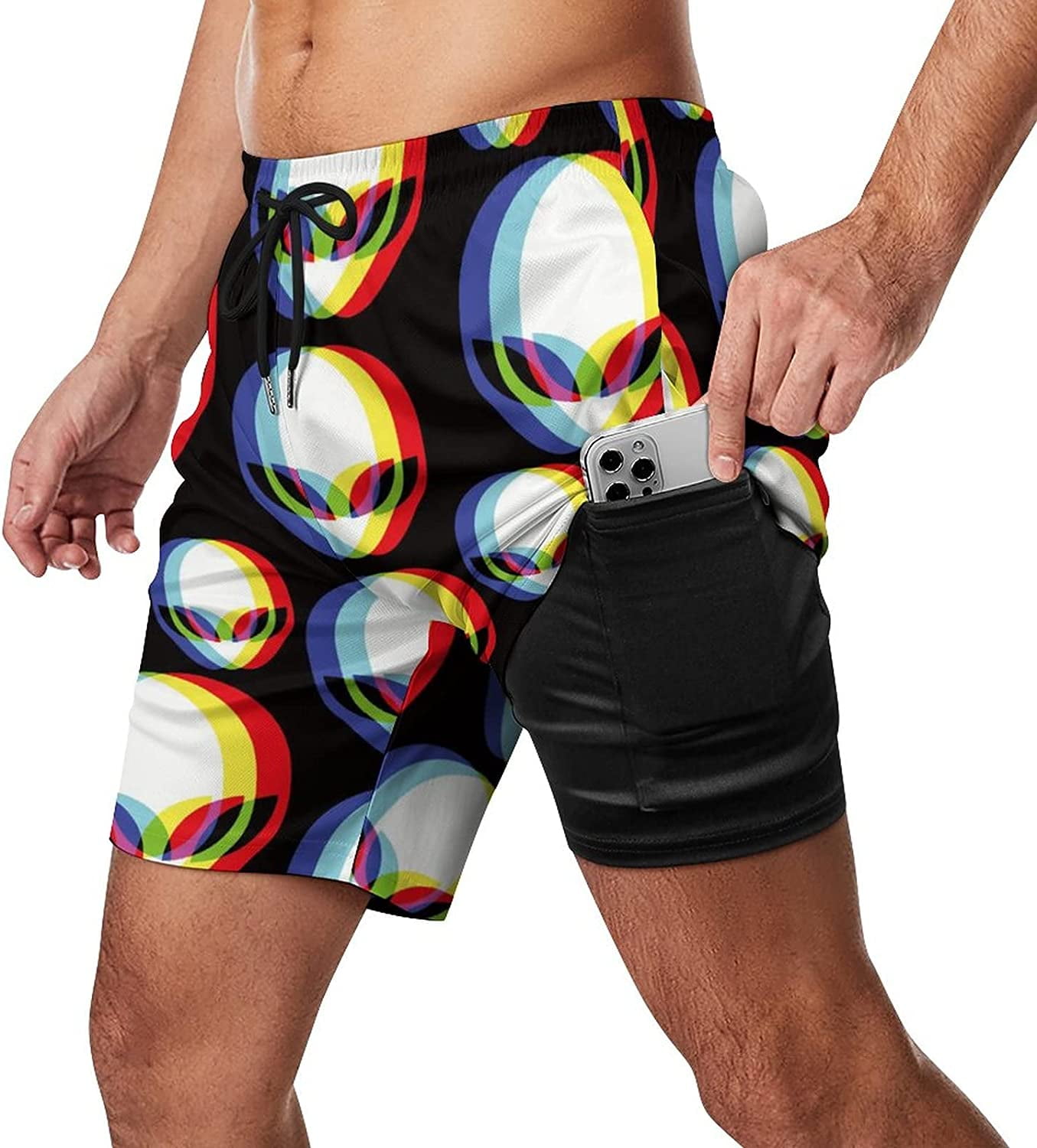 Fupoqi Mens Swim Trunks with Compression Liner Board Shorts Swimwear