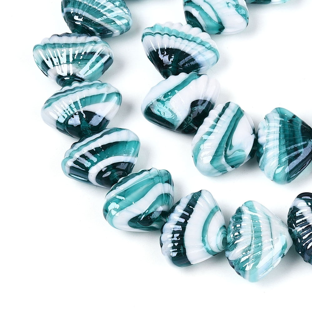Handmade Lampwork Beads Shell Shape Pearlized Light Sea Green 15.5~17.5x22~23.5x9.5~11mm Hole: 1.5~2.5mm DIY