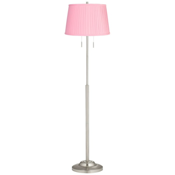 360 Lighting Abba Modern 66" Tall Standing Floor Lamp Pole Pull Chain Silver Metal Brushed Nickel Finish Pleated Bright Pink Shade