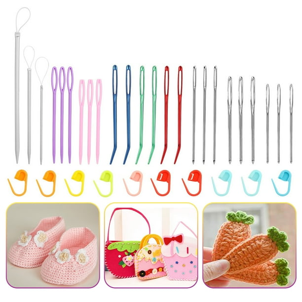 EEEkit 34pcs Yarn Needles, Bent Tip Large Eye Blunt Steel Yarn Needles