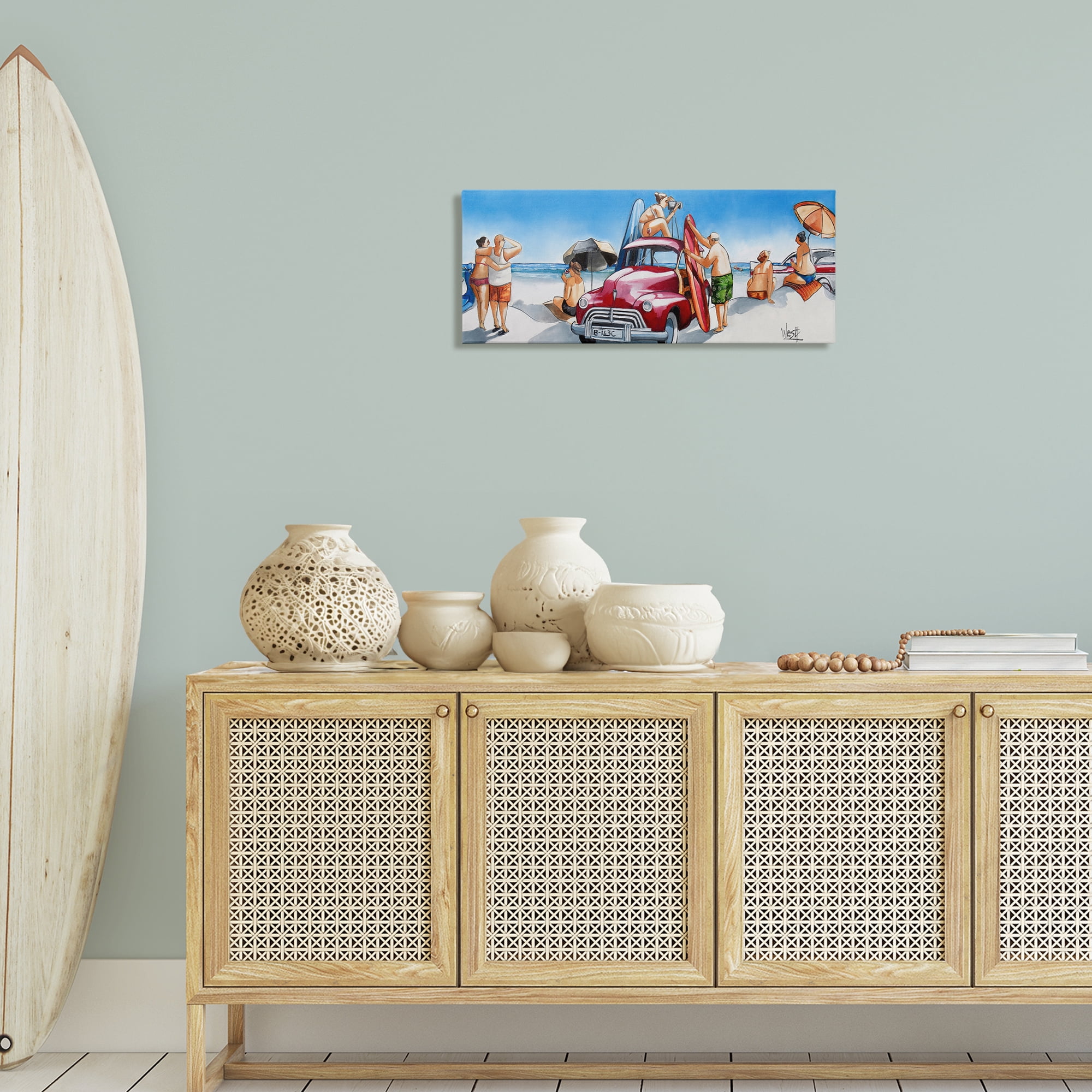 Stupell Industries Group Of Beachgoers People Painting Wrapped Canvas Art Print Wall Art, 30 x 13