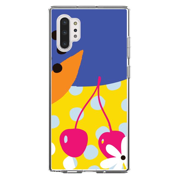DistinctInk Clear Shockproof Hybrid Case for Galaxy Note 10 PLUS (6.8" Screen) - TPU Bumper, Acrylic Back, Tempered Glass Screen Protector - Summer Vibes Bold Flower Chery Pink Yellow