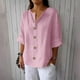 thumbnail image 2 of Tops de verano para mujer,Blusa de mujer con escote en V, manga 3/4, aspecto de lino, corte holgado, botones, poliéster, ropa informal, sopatenor, 2 of 9