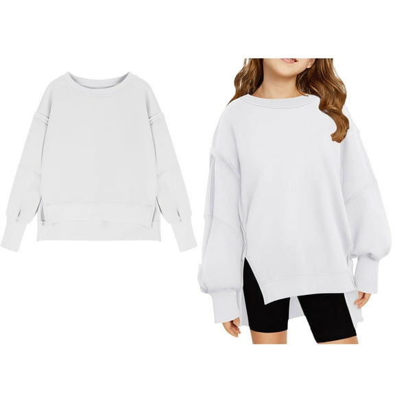 Girl Sweatshirt Long Sleeve Girls White Sweatshirt Crewneck Pullover Tops Warm Fall Winter Clothes 11-12 Years Boy Clothes Boys Girls Fashion
