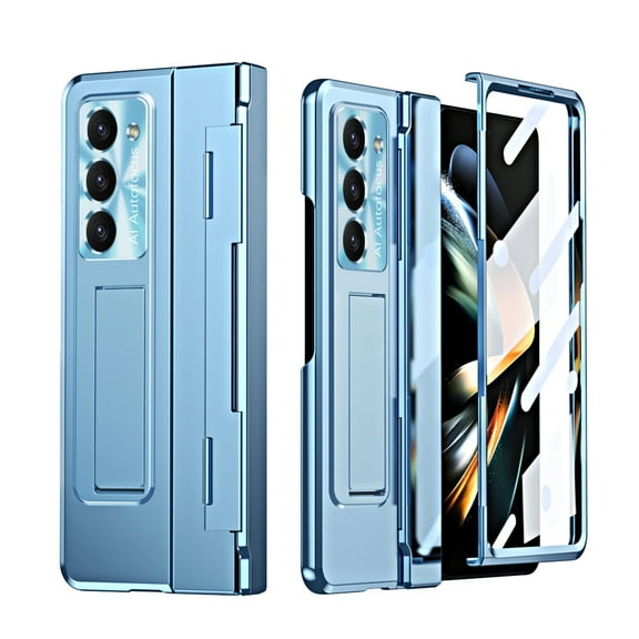 ELEHOLD Full Body Case for Samsung Galaxy Z Fold5,Hinge Protection Built-in Screen Protector Hidden Bracket Kickstand Luxury Plating Armor Shockproof Case for  Galaxy Z Fold5 2023, Blue