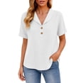 thumbnail image 6 of Yrmaups Loose Fit Short Sleeve Button Down Blouse for Women, Casual Collared Top, Soft Stretch Tee for Beach Travel Office Everyday Wear, White L, 6 of 6