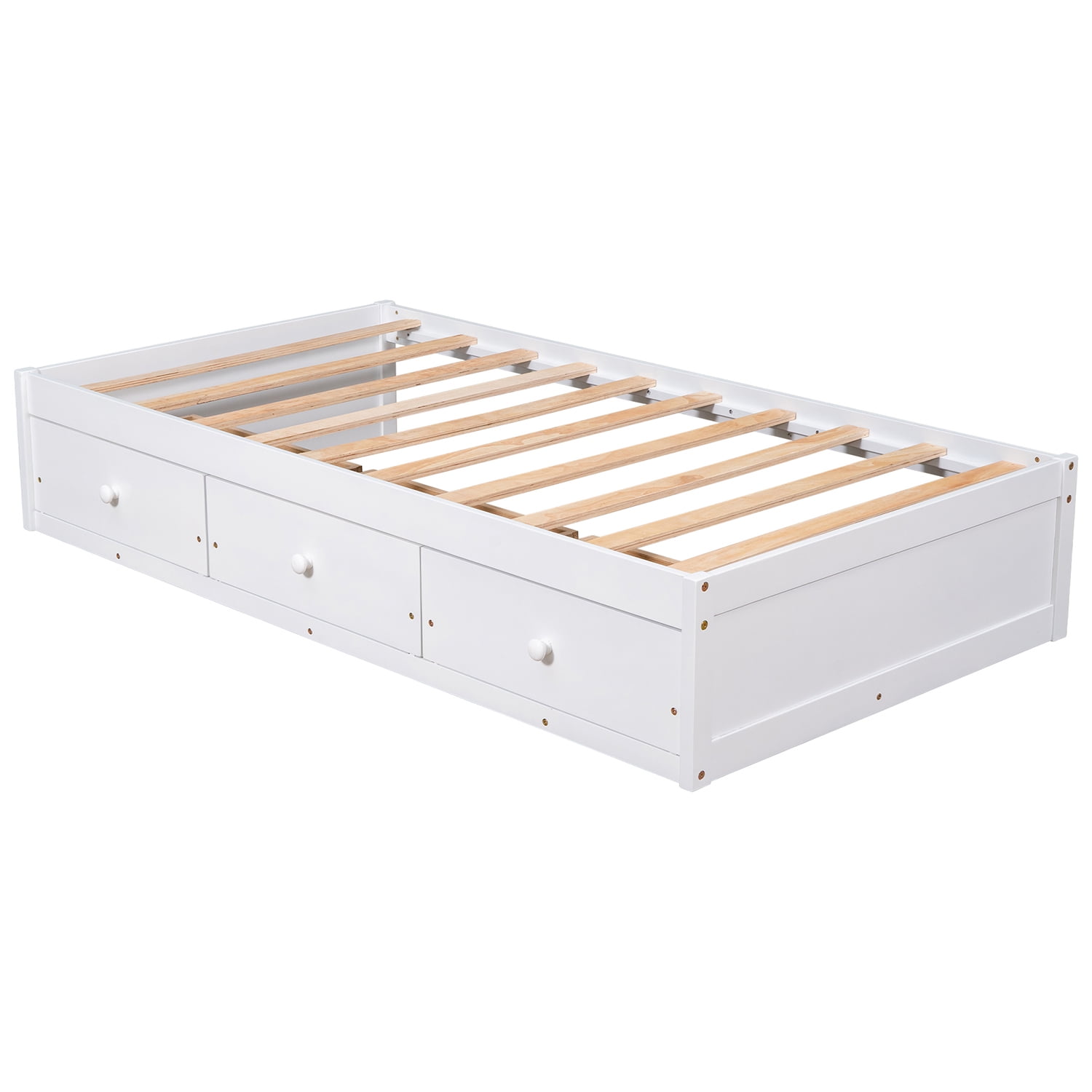 Kadyn Twin Platform Bed Frame, Twin Size Platform Storage Bed with 3 Drawers, Bed Frame for Kids, White