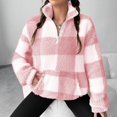 thumbnail image 2 of Stichou Womens Plaid Sweatshirt Sherpa Quarter Zip Pullover Fall Winter 2025 Long Sleeve Fleece Sweaters Hoodies Pink M, 2 of 6