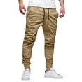 thumbnail image 2 of FINALGANG Men Cargo Pants Solid Color Elastic Waist Drawstring Jogger Trousers With Pockets Man Versatile Climbing Hiking Camping Cycling Pants,Khaki,L, 2 of 5