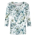 thumbnail image 5 of Staron Women's Casual Printed T-Shirt 3/4 Sleeve Round Neck Loose Fit Blouse Spring Summer Fashion Top, Green 4XL, 5 of 5