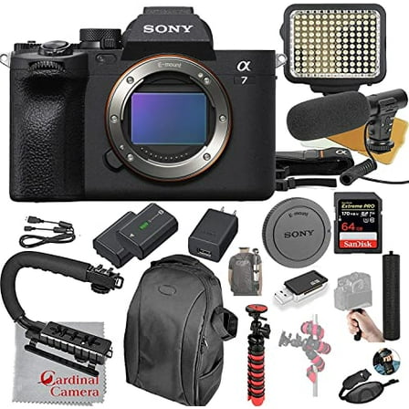 Sony Alpha a7 IV Mirrorless Digital Camera Body Only Video Bundle   LED Video Light   Microphone   Extreme Speed 64GB Memory (18pc Bundle) Black