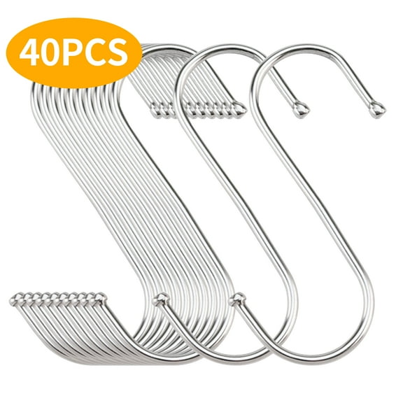 WLGJL 40 Pack S Hooks for Hanging, 3.9 Inch Metal S Shaped Hook Heavy Duty Hanging Hooks for Pots, Pans, Plants, Bags, Cups, Clothes (Silver)