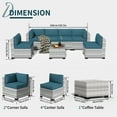 thumbnail image 3 of 7-Piece Outdoor Sectional Patio Furniture Set, All-Weather Wicker Rattan Sofa with Thick Washable Cushions & Tempered Glass Table, Perfect for Garden, Poolside, Backyard (Peacock Blue), 3 of 8