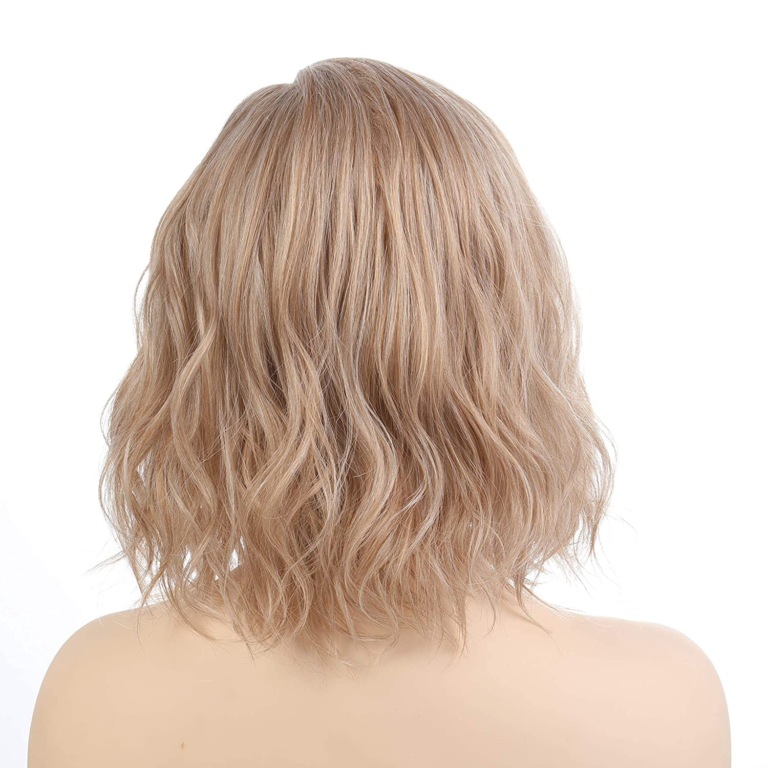 Onedor Side Part Blonde Blended Lace Front Short Wavy Hair Bob Wigs for Womens (M266)